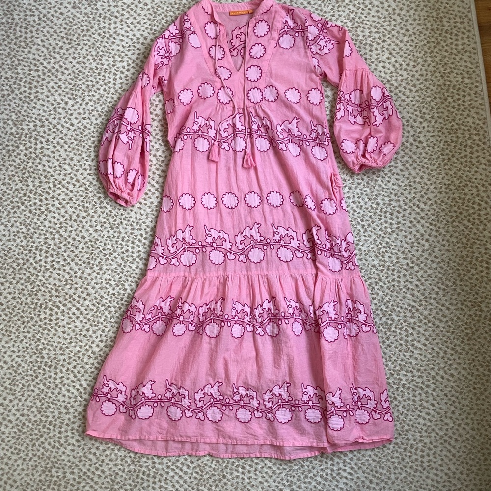 Oliphant Pink Floral Embroidered Dress